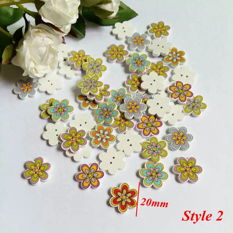 50Pcs/lot flower Button Craft Scrapbook Accessories 2 Holes Wooden Buttons  Decorative Scrapbooking