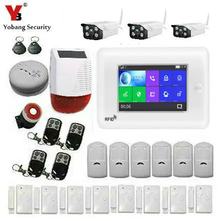 

Yobang Security Full Touch Screen 4.3 Inch Wifi GSM Wireless Home Burglar Security Alarm System Remote control by Android APP