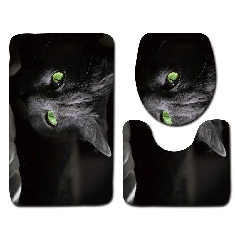 

HD Cat Printed Bathroom Carpet Set 3pcs Toilet Mats Anti-slip Bath Mats Bathroom Carpet Washable Toilet Rugs Set Lid Cover