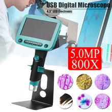 800X ЖК-дисплей Электронный увеличительный микроскоп 5.0MP портативный светодиодный цифровой видео микроскоп с алюминиевым сплавом Stent