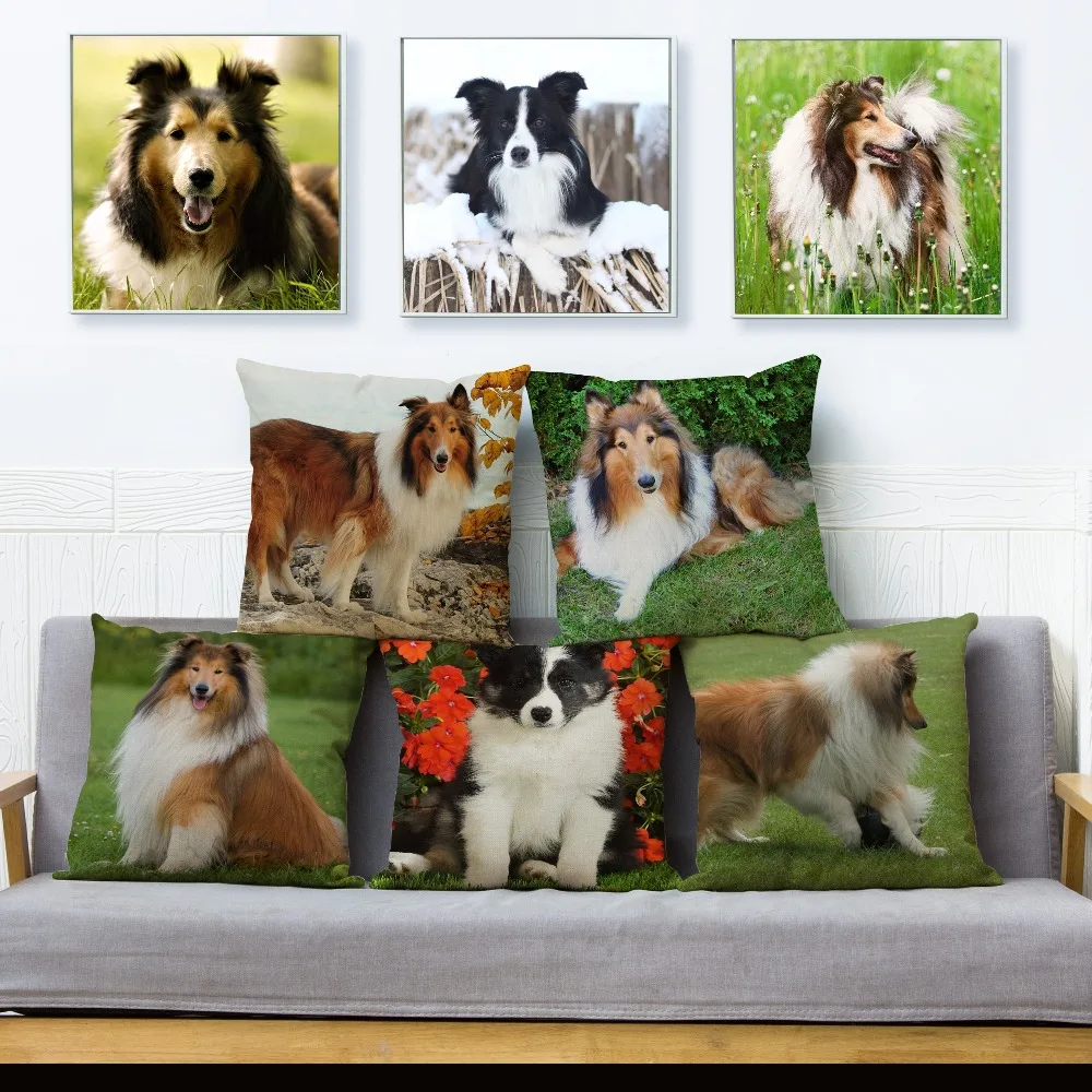Милый SheltiePet колли собака подушку размером 45*45 см льняные Чехлы для подушек