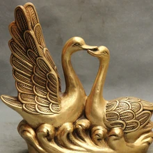 USPS в США S1210 1" Лаки Китай Китайский Латунь Птица Любовь Лебедь Утка Летать Лебедь Статуя Скульптура