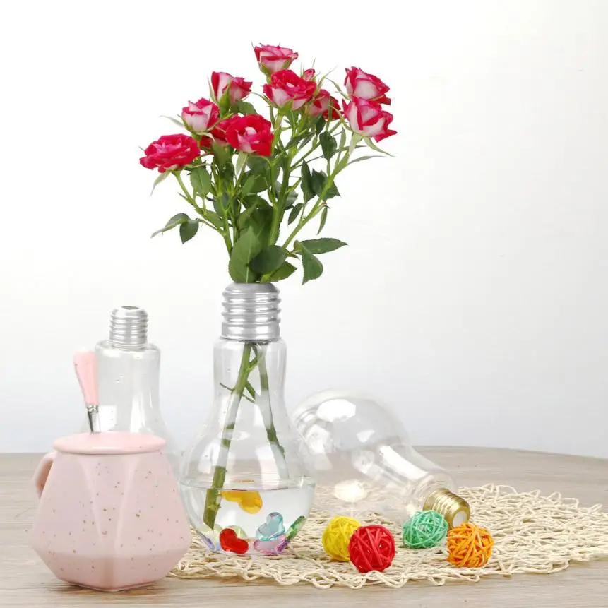 

Clear Light Bulb Shape Stand Plant Flower Vase Hydroponic Container Bottle Gold/Silver color flower holder desk decor drop ship