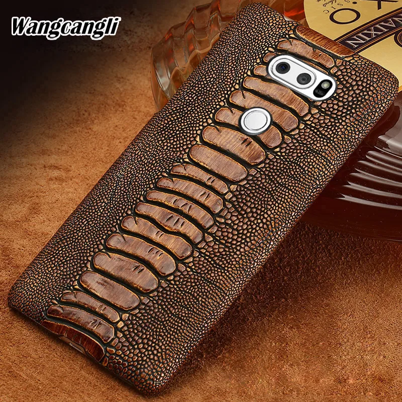 

Wangcangli cowhide phone case for LG G7 ostrich foot texture phone case Genuine leather half-pack phone protection case