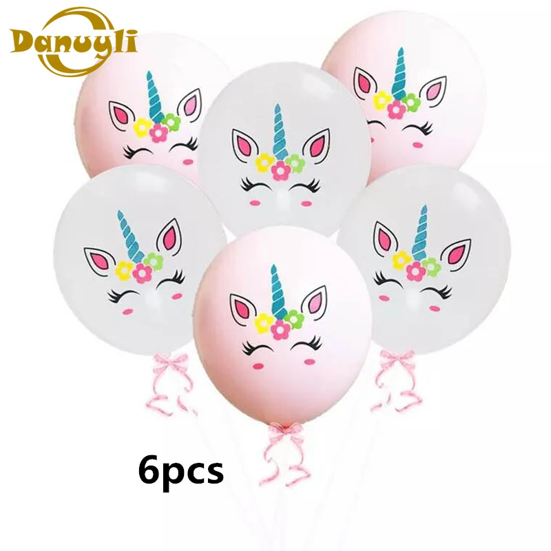 Danuyli/, вечерние воздушные шары с единорогом из латекса, воздушные шары с единорогом, украшения для свадьбы, дня рождения, вечеринки, детские игрушки - Цвет: A mix 6pcs