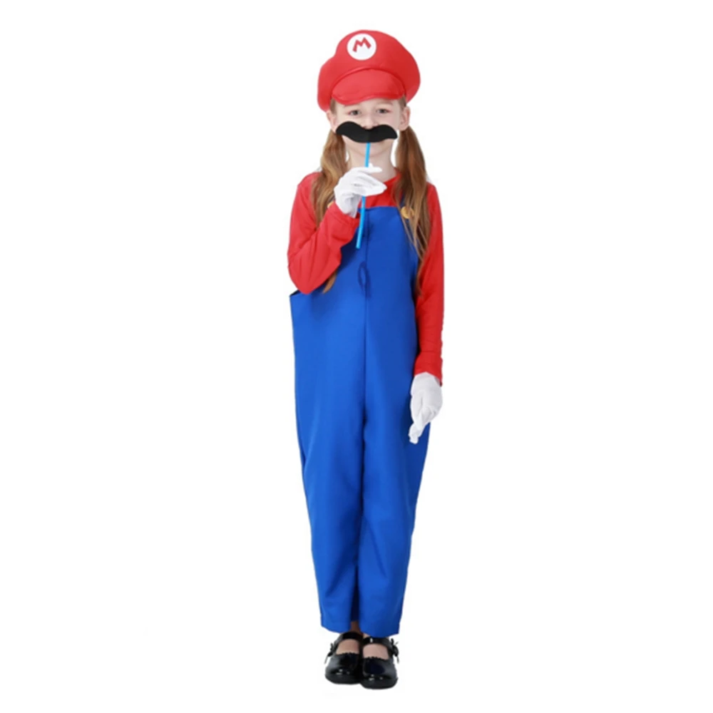 

FINDPITAYA Halloween Girls Mario Louis Brothers Unisex Children's Halloween Costume with Gloves Beard Christmas Party Cosplay