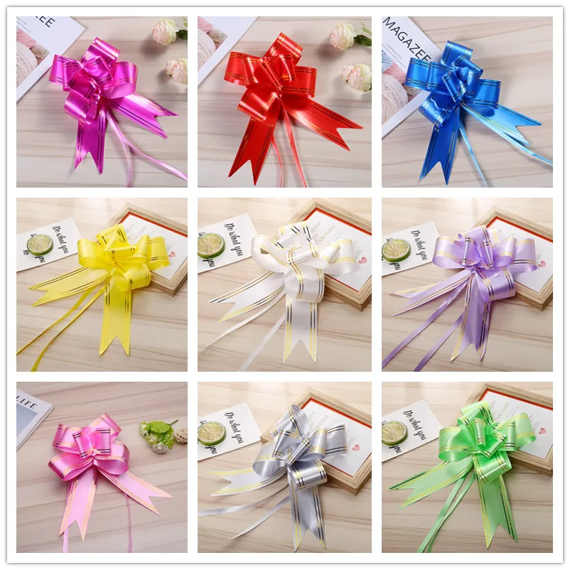 

10pcs/lot 4.5cmx73cm Pull Bows Gift Ribbons Christmas Gift Wrap Wedding Car Decoration Birthday Party Decor Valentines Supplies