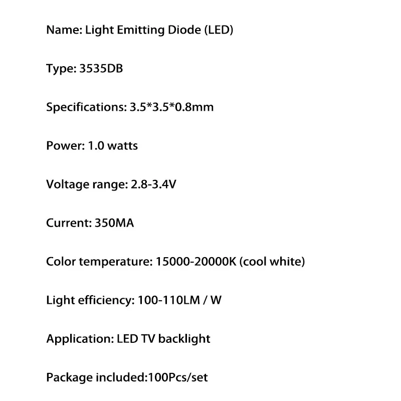 YONGYUEKEJI 100 шт./лот высокой мощности led 3535 3 v 350ma 1 w витые бусины холодный белый для Ремонт led lcd телевизор подсветка бар горячей