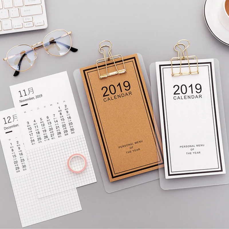 

2019 creative Korean Version Simple Kraft Paper Black White Calendar Plan Calendar Large Notebook Can Tear Office Supplies Desk