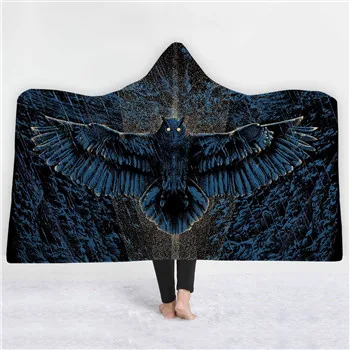 3D животное Монстр с капюшоном одеяло Шерпа флис Сова носимый плюшевый плед на кровать диван толстый теплый - Цвет: Королевский синий