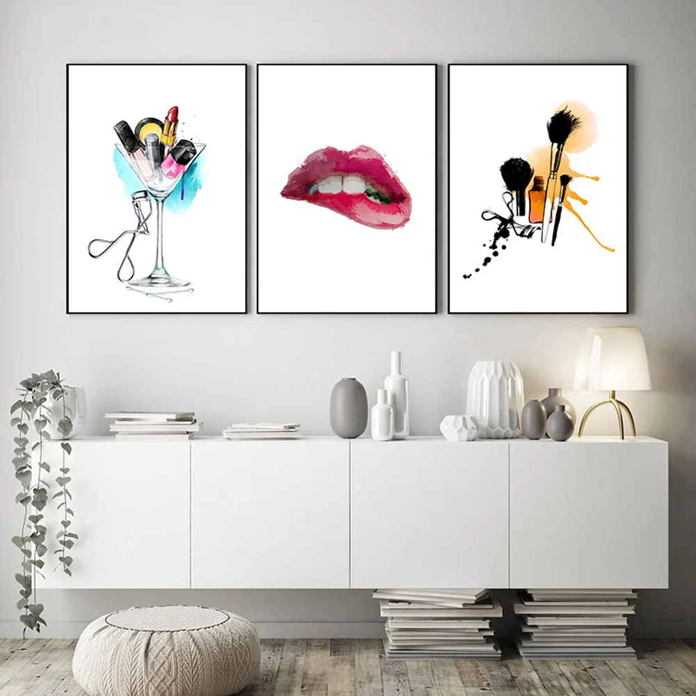 

Abstract Make Up Canvas Painting Fashion Pop Art Posters And Prints Lips Wall Pictures For Girl Room Shop Decoration Unframed