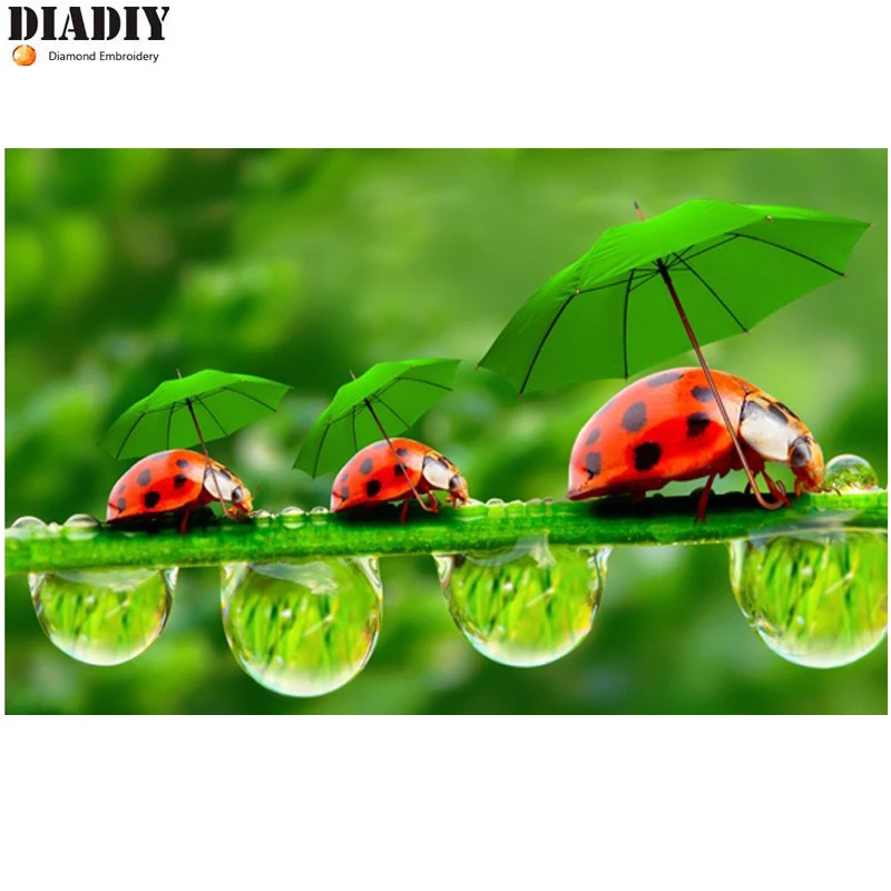 

DIADIY Diamond Embroidery 5D DIY Diamond Painting Ladybug and Green Leaves Diamond Painting Cross Stitch Rhinestone Mosaic