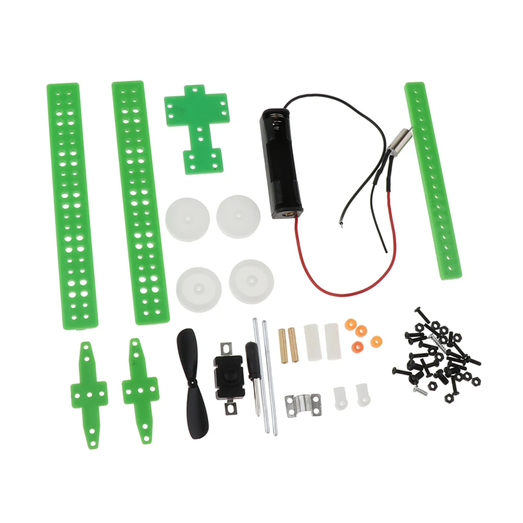 4 Wheels DIY Assembly Aircraft Kit with Air Reaction Force Airplane Science Toy Models for Kids DIY Making Craft Accs