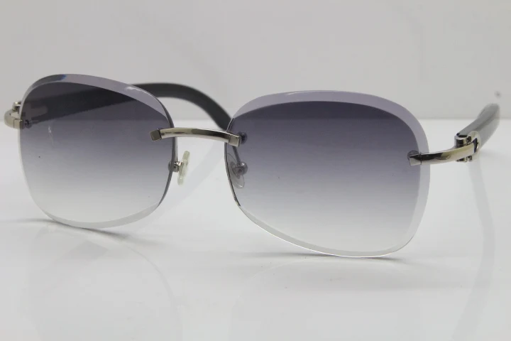 2018 New Cartier Rimless  T8200847 Black Buffalo Horn Sunglasses in Silver Gray Lens (1)