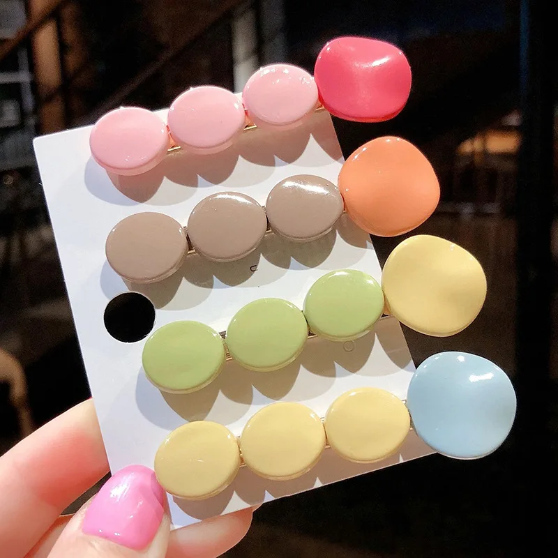 

2019 New Candy Color Geometric Round Hairpins Hit Color Acrylic Hair Clips for Women Hair Accessories Colorful Beads Hairgrip