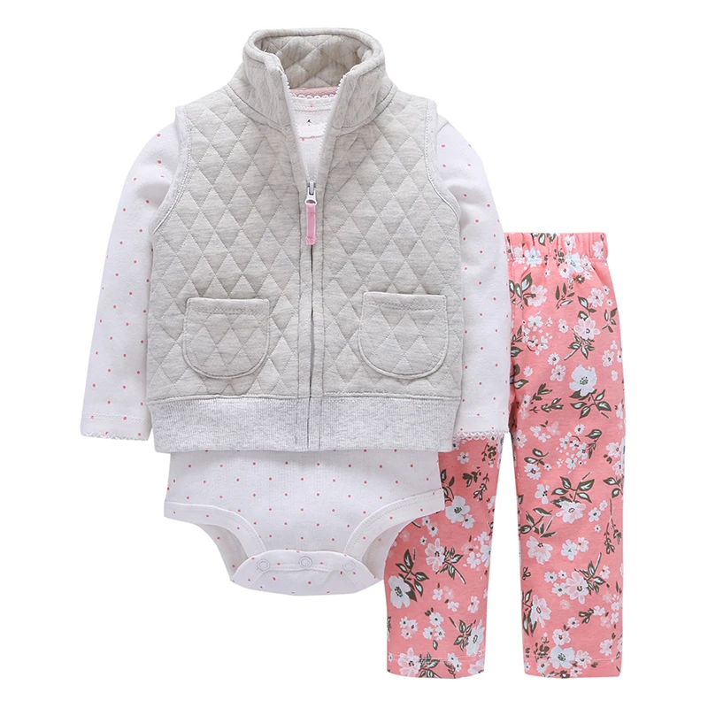 Осенне-зимний комплект для новорожденных, пальто+ штаны+ хлопковый комбинезон, комплект одежды для маленьких мальчиков и девочек, детский наряд для малышей, одежда для малышей - Цвет: 17