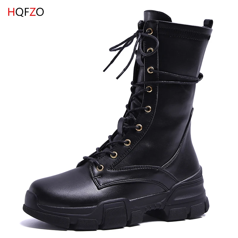 

HQFZO New 2018 Fashion Winter Autumn Women Boots Platform Motorcycle Ankle Boots Thick Heels 5cm Botas Mujer Black