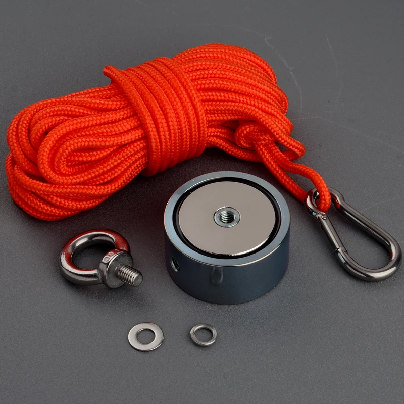 Preise Doppelseitige 120Kg Super Imanes Neodym N52 Magnet Starke Suche Magnet Magnetische Material Basis Angeln Magneten mit 15M seil