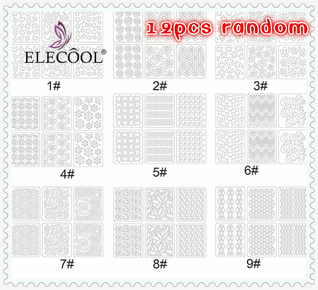 ELECOOL 24/12 шт голографический лазер полые наклейки для ногтей, Фольга Роуз огонь и с принтом «Цветущий 3D ногтевое искусство, переводные наклейки на ногти - Цвет: 12pcs