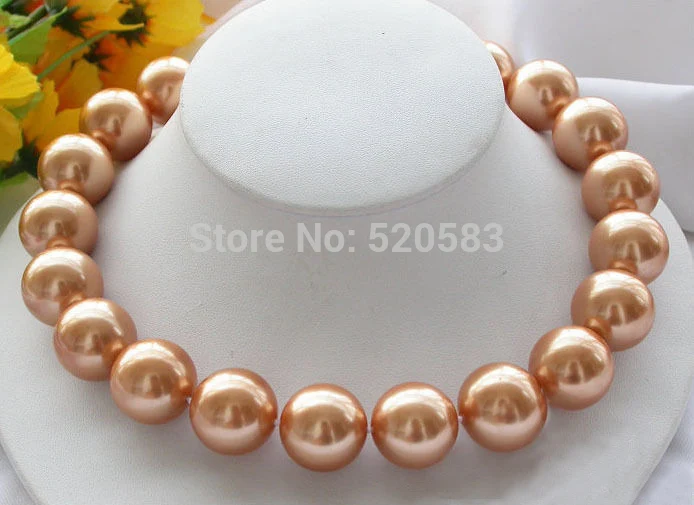 

HUGE 17" 20MM ROUND champagne SOUTHSEA SHELL PEARL NECKLACE