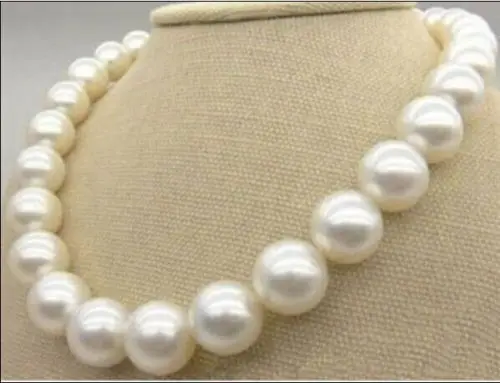 

FREE shipping>>>>>>Huge 12-13mm Natural south sea round white pearl necklace good luster