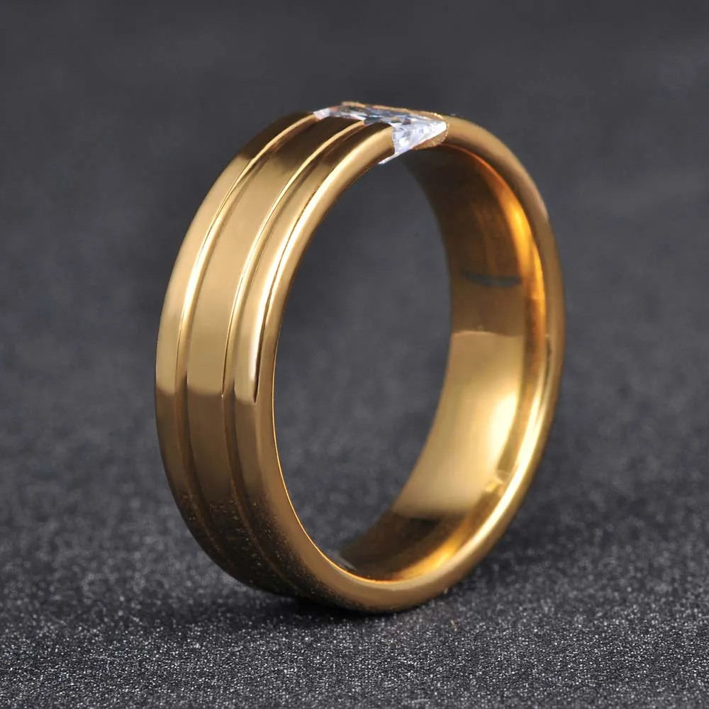 JeeMango Настройка канала одиночные CZ Кристалл Кольца Золото Цвет 316L нержавеющая сталь обручальное кольцо ювелирные изделия подарок R17149