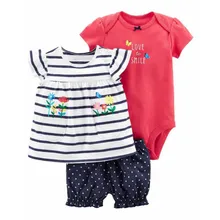 Комплект летней одежды для маленьких девочек, милый комбинезон с рисунком для маленьких девочек, новорожденный короткий рукав, комплект летней одежды для младенцев