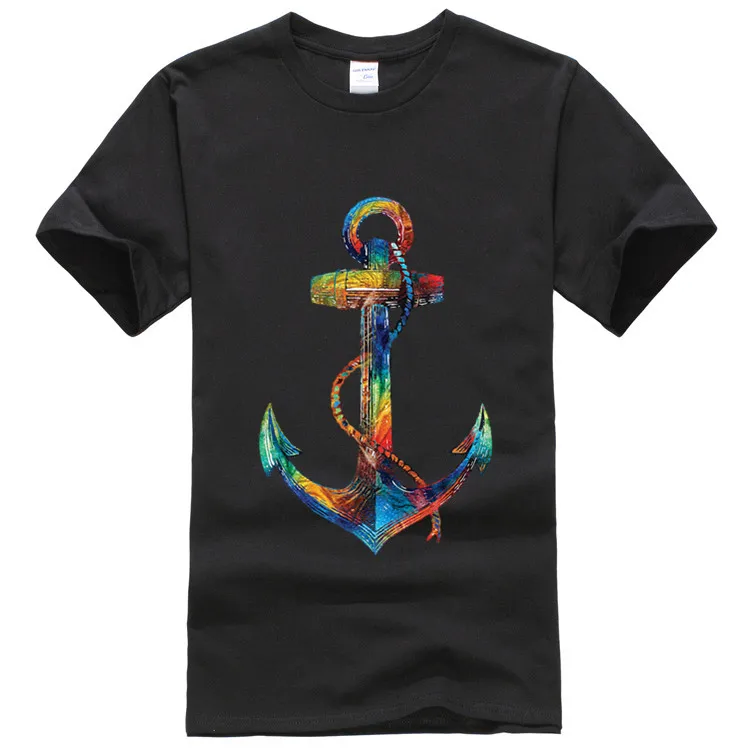 High Quality T shirts Nautical Anchor Art Anchors Prints Men's O Neck T