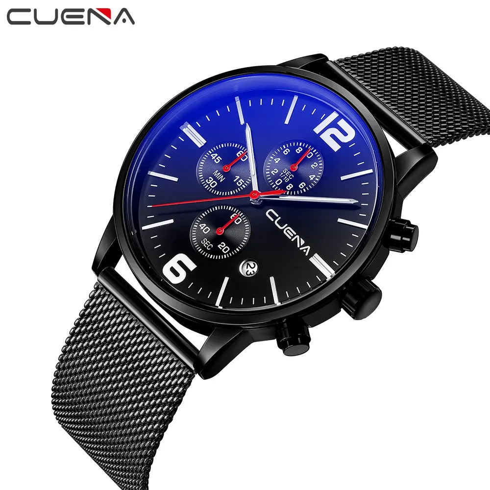 

Top Luxury Brand CUENA Men's Watches Stainless Steel Band Display Quartz Men Wrist watch Ultra Thin Dial Black Fashion Watch