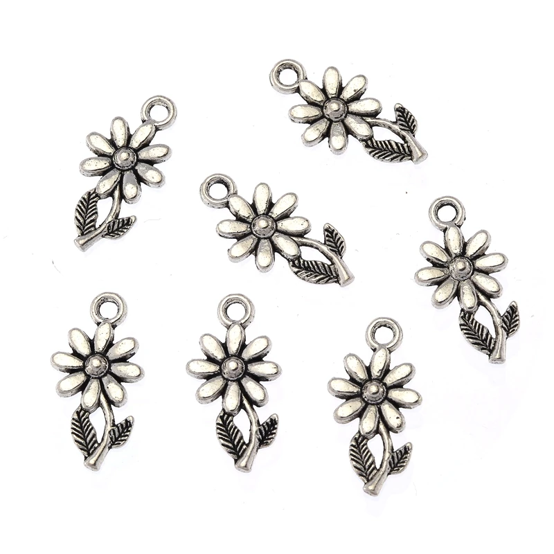 40pcs Retro Antique Silver Alloy Sunflower Flowers Charm Pendants
