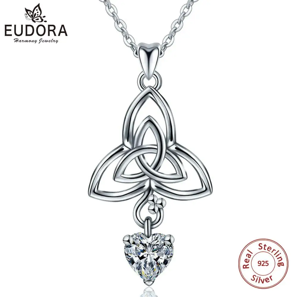 Женское Ожерелье с кулоном в виде сердца Eudora из серебра 925 пробы бантом для удачи