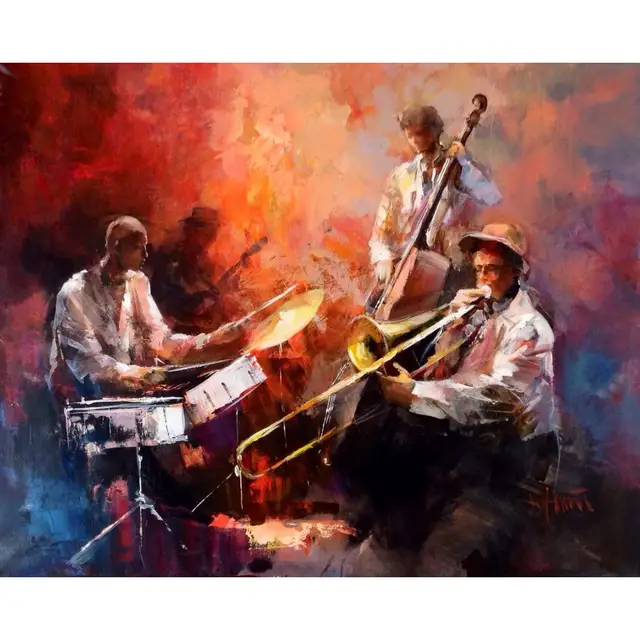 Toile Art Moderne Peintures Musique Jazz Bande Willem Haenraets