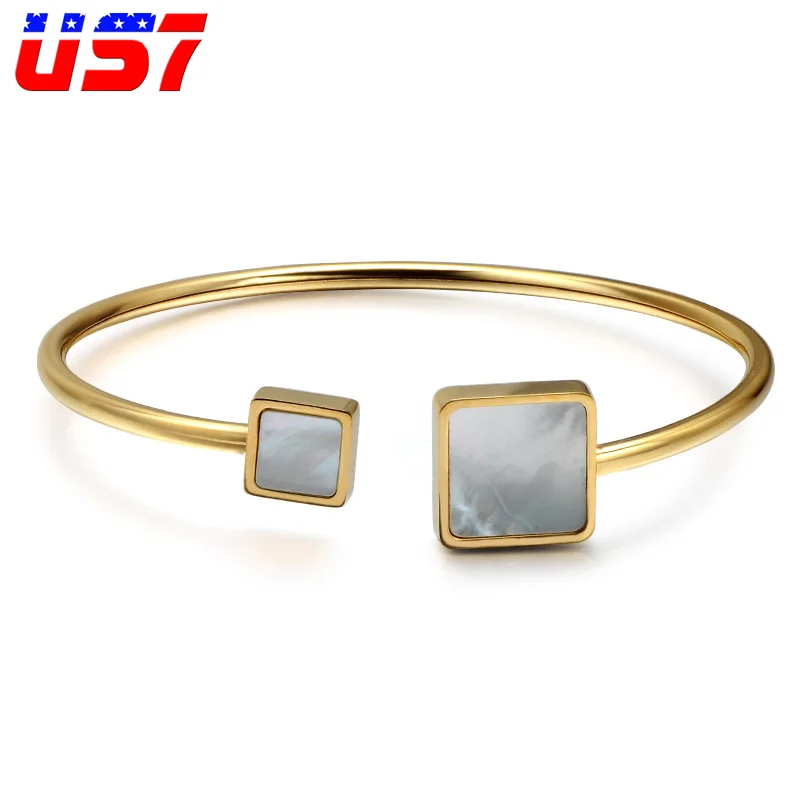 US7 Stainless Steel Female Cuff Cubic Zirconia Bracelets &amp Bangles Open Gold For Women Love Jewelry Bijoux Gift | Украшения и