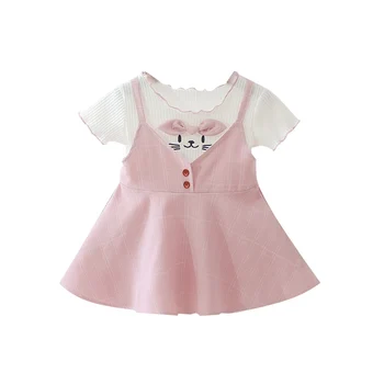 

Summer Dresses 0-3Y Lovely Toddler Baby Girls Dress Infant Fake Two Piece Plaid Sundress Princess Outfit