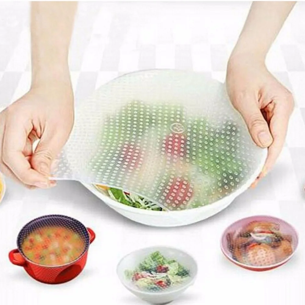 

ZORASUN 4PCS Reusable Silicone Food Wrap Strech Saran Wrap Food Fresh Seal Cover Multifunction Kitchen Tool