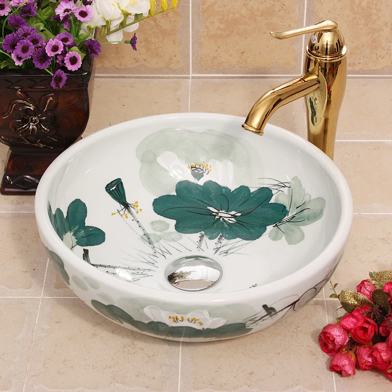 Ceramic Painting Clear lotus China Painting wash basin Bathroom vessel