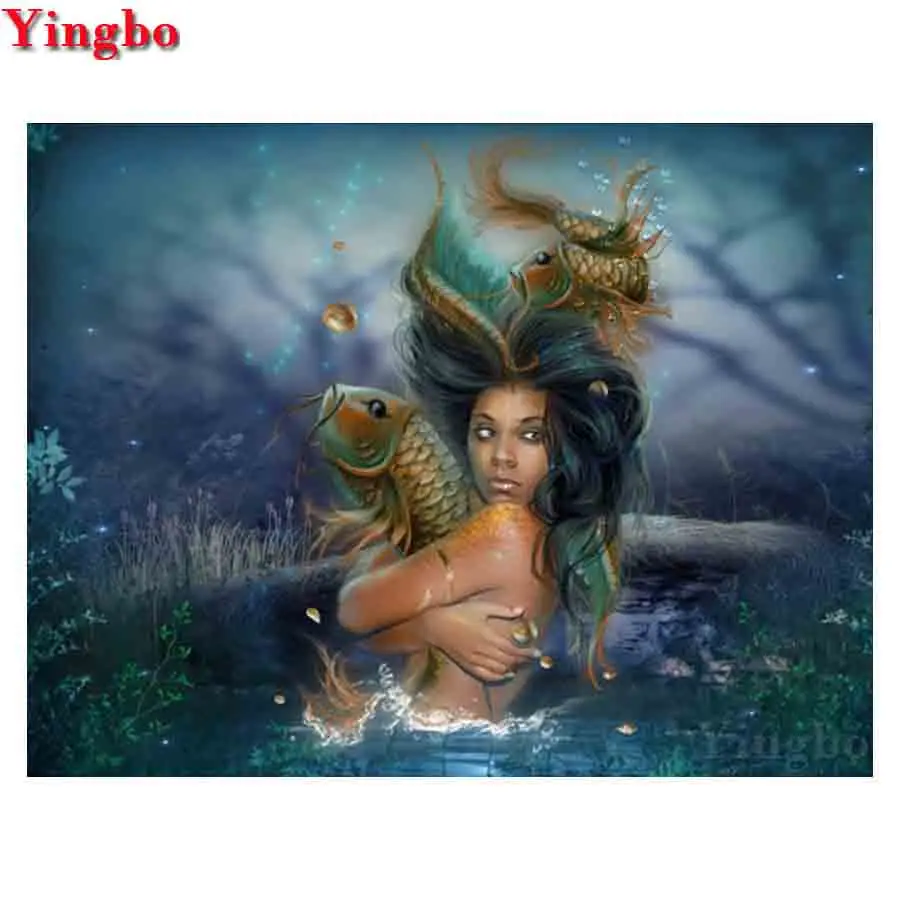 5D Diamond Painting Lady with fish Mosaic Embroidery Woman Full Square Round Cross Stitch Rhinestone Pictures | Дом и сад