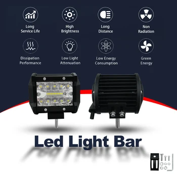 

2x Led Light Bar 60W LED Work Light Combo Car Light Fog Lamp Driving Headlight 10pc Flood & 10pc Spot LED Bulbs For Truck SUV