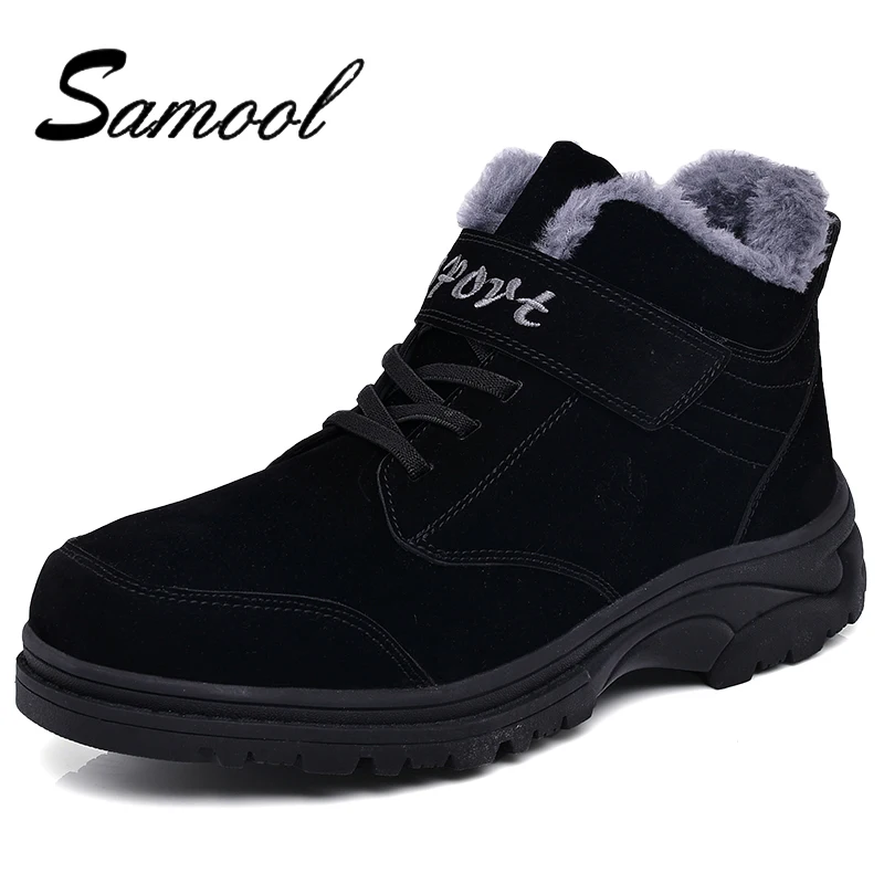 

SAMOOL Leather Boots Men Winter Autumn Ankle Boots High-Top Shoes Mens Warm Plus Outdoor Males Snow Boot Solid Color Shoes LX5