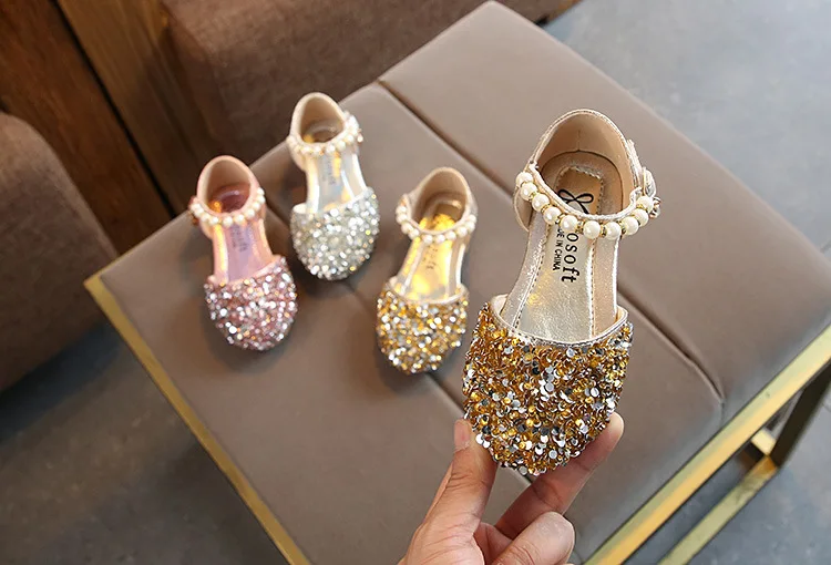 Летние сандалии для девочек 1, 2, 3, 4, 5, 6, 7, 8, 9, 10, 12 лет, с цветами, цвета: золотистый, серебристый, с бисером, с блестками, танцевальная обувь
