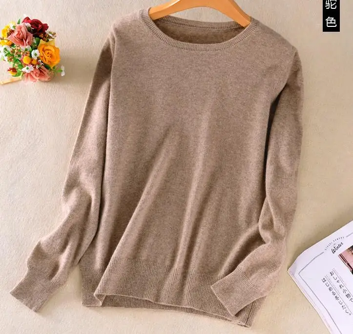 Кашемировый свитер, Женский пуловер, натуральный однотонный цвет, roupas feminina, женские корейские топы, джемпер, вязаный свитер - Цвет: o neck