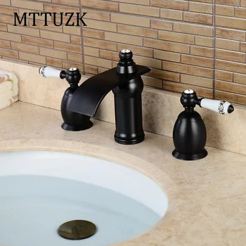 

MTTUZK 3 piece Set Faucet Oil bubbed Bathroom Faucet Deck Mounted Sink Tap Basin Faucet Set Black Copper Faucet Mixer Tap