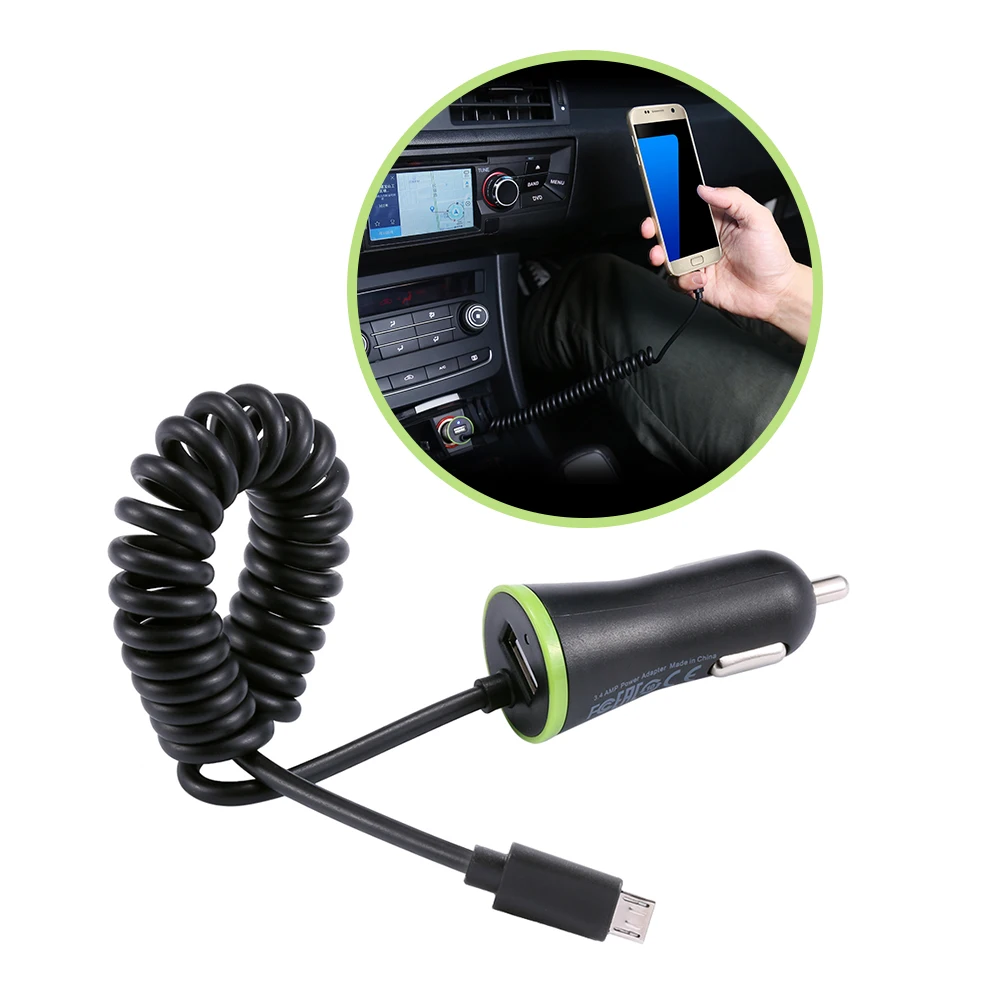Быстрой зарядки USB Автомобильное Зарядное устройство 3.4a Весна Форма Micro кабель