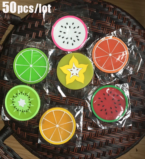 

50 pcs/lot Fashion Drinks Holder Mat Tableware Placemat Fruit Coaster Colorful Silicone Cup Drinks Holder Mat Tableware Placemat