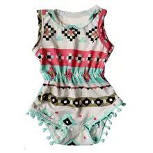 Cute Baby Girls Summer Jumpsuit Geometric Sleeveless Cotton Romper Jumpsuit Summer Sunsuit Outfit Clothes