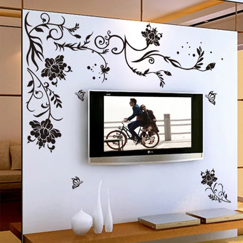 

3D New black beautiful Flower Sticker Wall Decals For Kid Room Bedroom Living Room Decorative Stickers PVC Wall Stickers