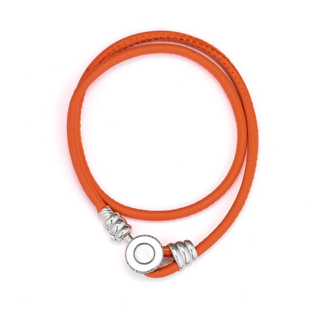 

CKK 925 Sterling Silver Orange Double Leather Bracelet Original Jewelry DIY Making Fits Beads And Charms