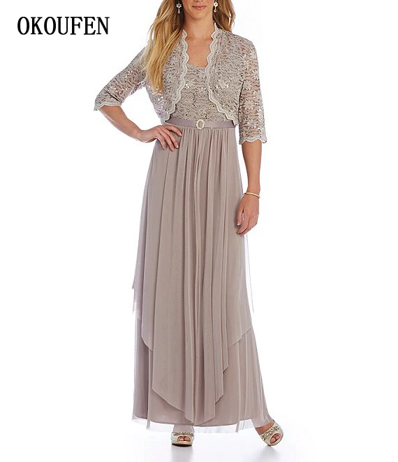 

Long Mother of the Bride Groom Dresses for Wedding Party 2019 Short Jacket 2 Piece marraine Kurti vestidos de madrinha farsali