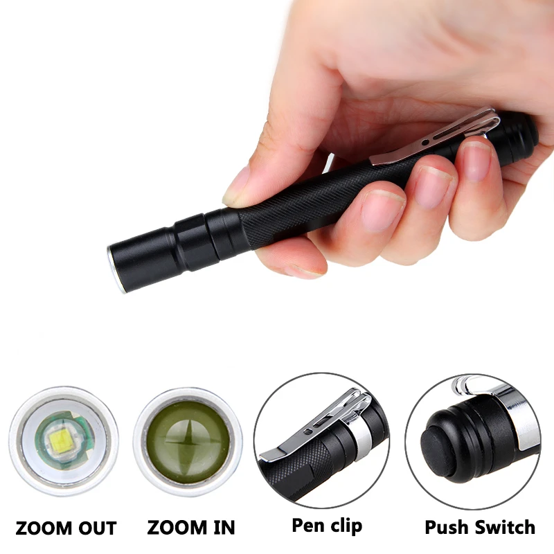 Portable 1000 Lumen XM L Q5 LED Zoomable Flashlight Adjustable Focus Penlight Pocket Torch with