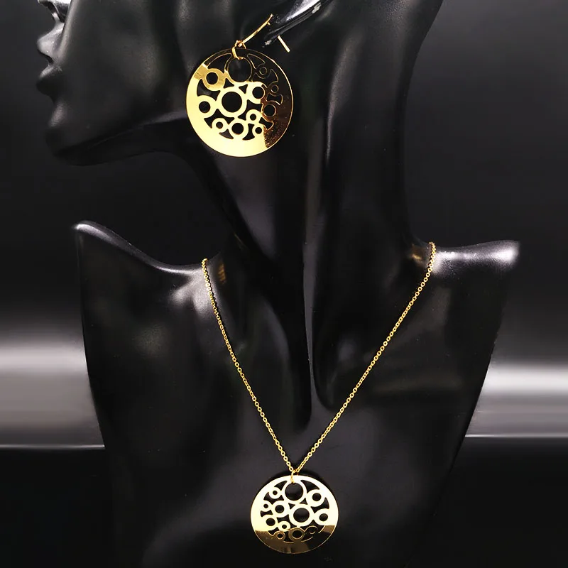 Модный Африканский комплект ювелирных изделий из нержавеющей стали золотого цвета с круглыми серьгами и ожерельем, Женские Ювелирные изделия S178327